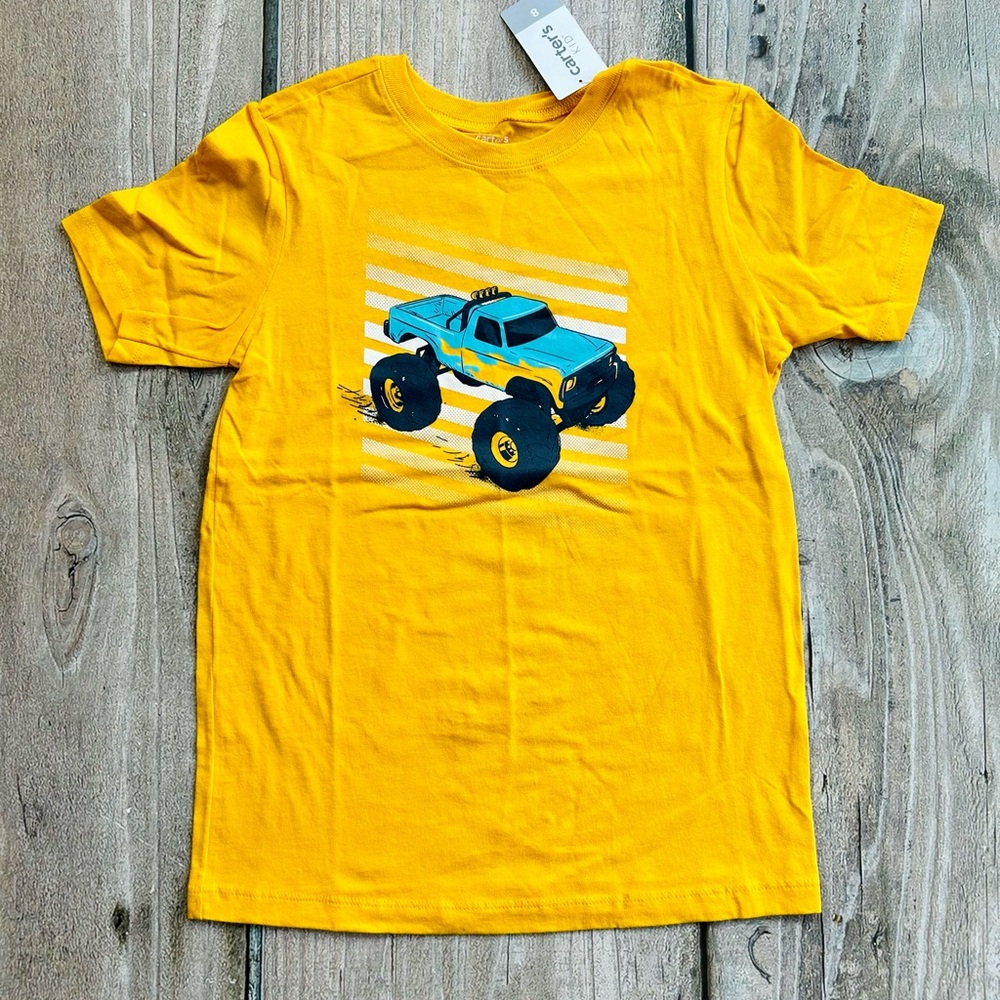 Carter's size 8 Boys Short Sleeve T-Shirt, Yellow Graphic Tee Monster Truck NWT